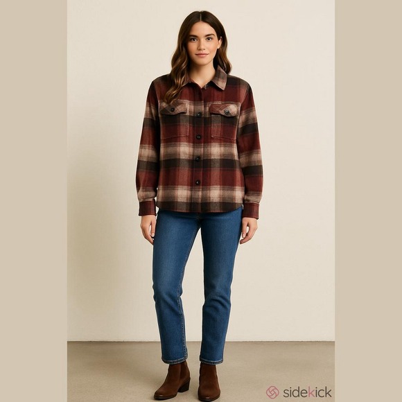 North River Outfitters Plaid Flannel Shirt Jacket Brown Overshirt L - Picture 3 of 6